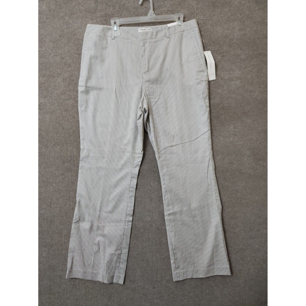 Coldwater Creek Natural Bootcut Seersucker Pants Womens 16 Gray White Stripe NEW